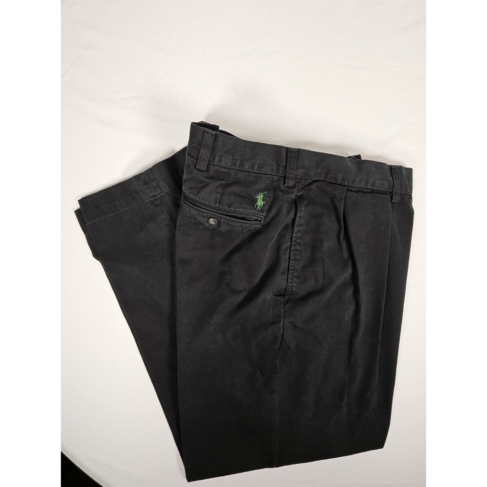 Polo Ralph Lauren Ethan Pants 38x30n Black Chino Pleated Pony Embroidered Preppy